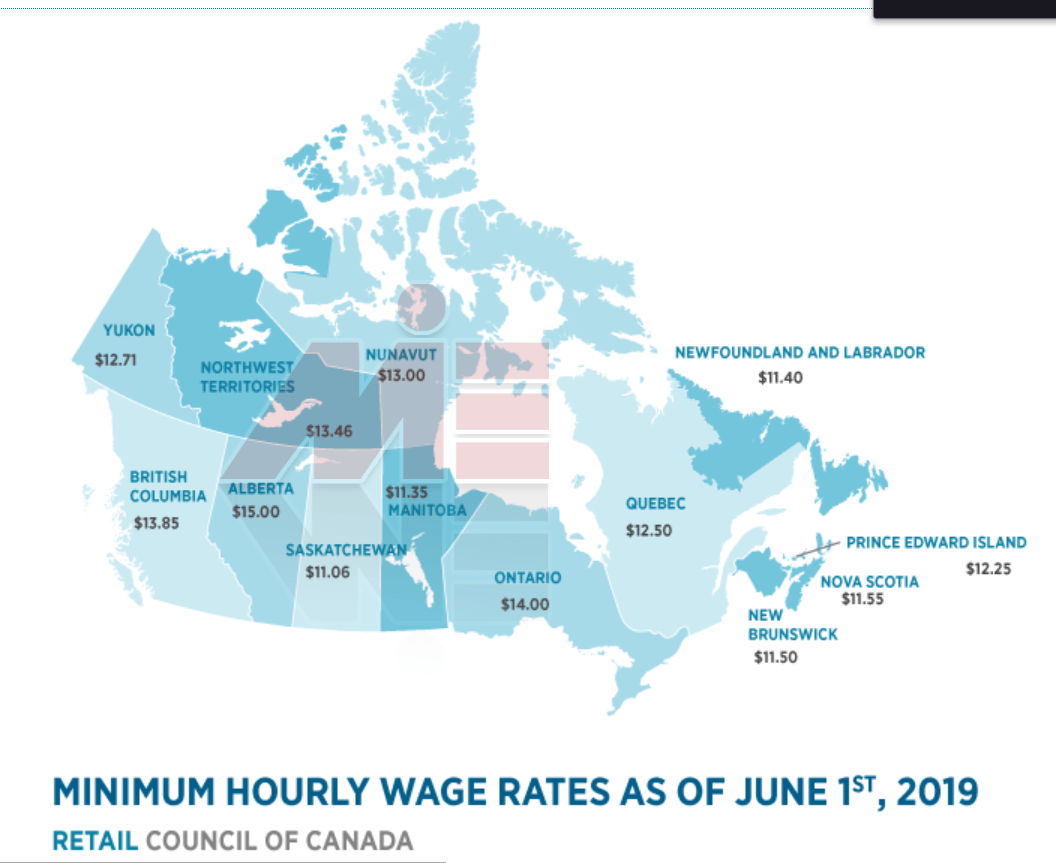 دستمزد ساعتی در هر استان کانادا