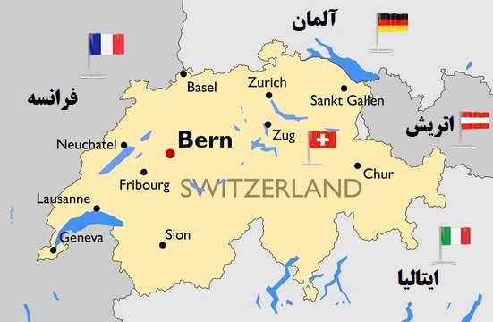 نقشه همسایگان کشور سوئیس